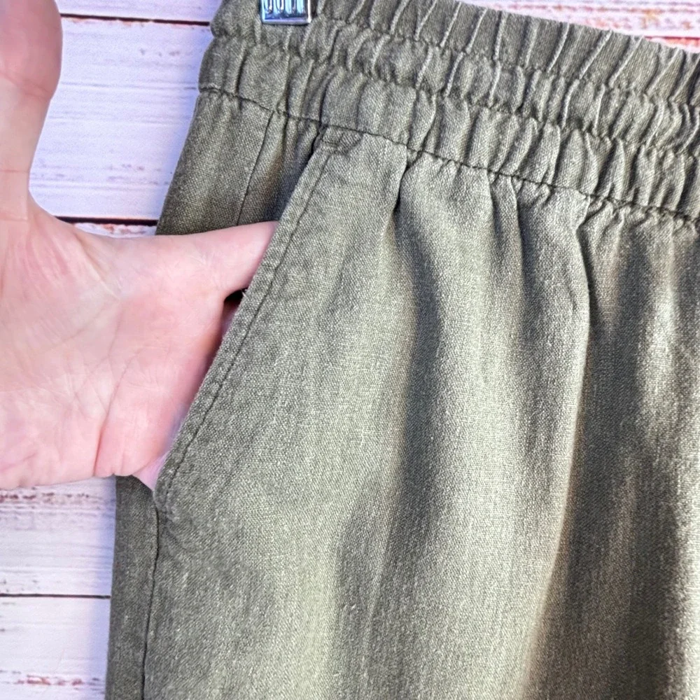 Linen Blend Wide Leg Crop Pants Banana Republic S Olive Green‎ Coastal Earthy